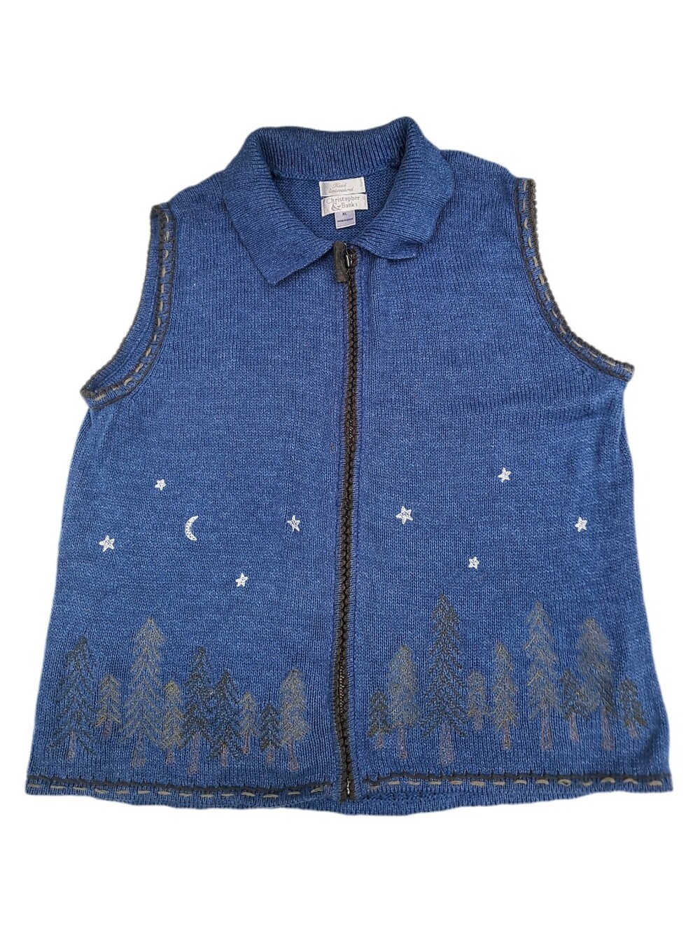Vtg Christopher & Banks Blue Knit Celestial Forest Fairy Cottagecore Vest L